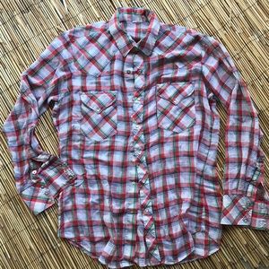 Vintage 70s Plaid Long Sleeve Shirt with Snaps